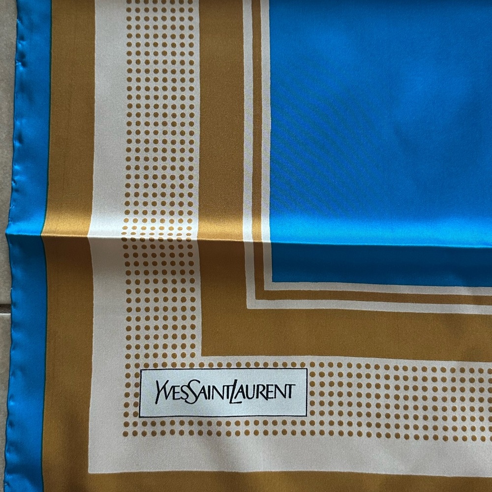 Yves Saint Laurent Blue and Brown Silk Scarf